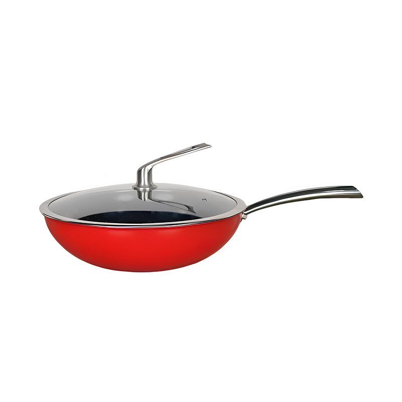 SUC-039 Stainless Steel Red Enamel Non-Stick Wok